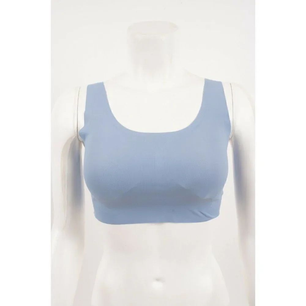 Lot 2 Rhonda Shear Bras Seamless SzS Tan Blue Remove Pads Nylon Spandex 9595x2